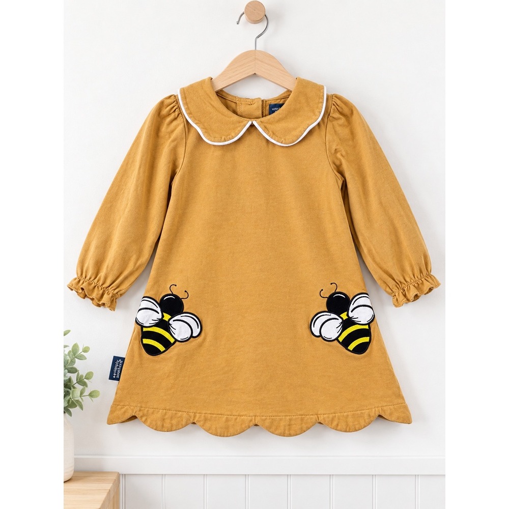 Simply Southern Fall Dress Embroidered Ruffle Peter Pan Collar Mustard Yellow 2T